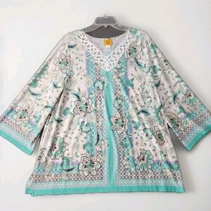Ruby Rd Women's Plus Size 1X Blouse Top Multicolor Crochet Lightweight Tunic NWT